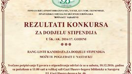 REZULTATI KONKURSA ZA DODJELU STIPENDIJA U ŠK./AK. 2016/17. GODINI