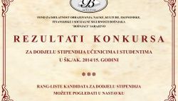 https://fondbosnjaci.co.ba/REZULTATI KONKURSA ZA DODJELU STIPENDIJA
U ŠK./AK. 2014/15. GODINI